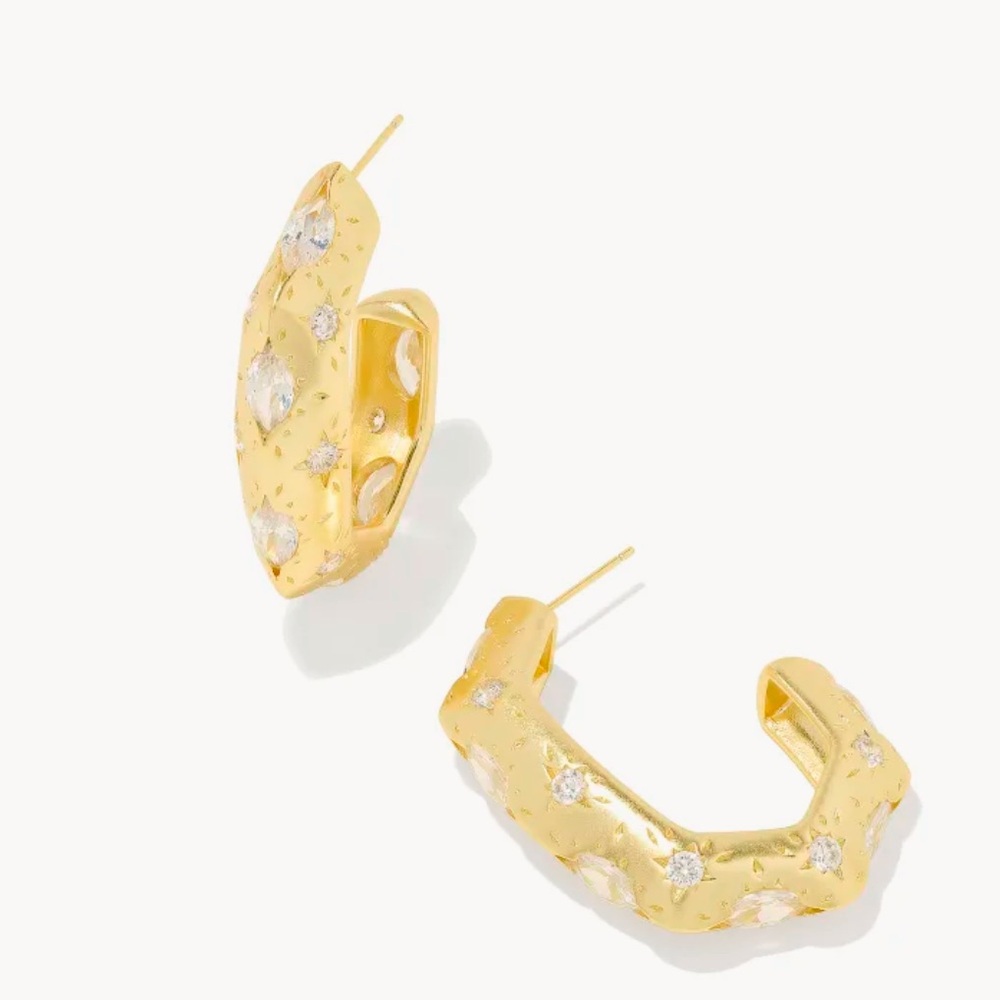 Kendra Scott Holland Gold Hoop Earrings in White CZ NWT